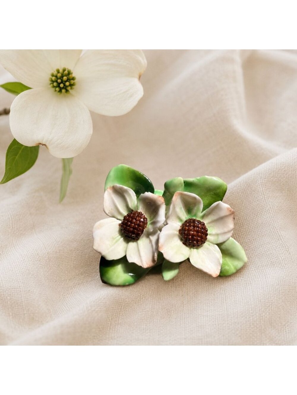 Vintage Royal Adderley Bone China Dogwood Flower Brooch England Floral Pin